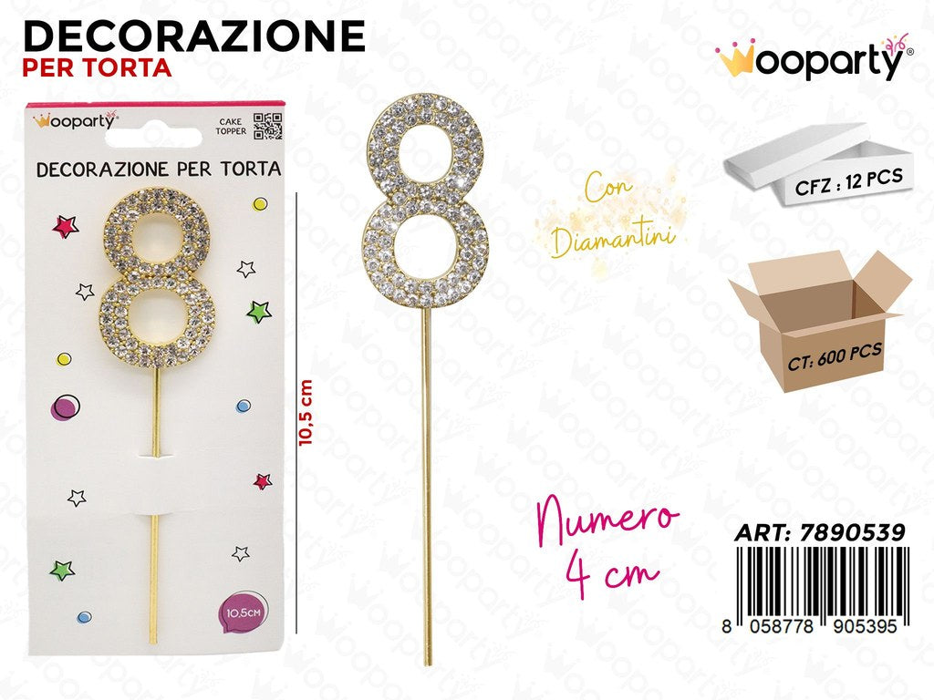 DEC. PER TORTA N.8 C/ BRILLANTINI 10.5CM /PZ DA 12**