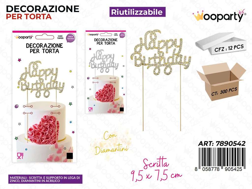 DEC. PER TORTA H. BIRTHDAY ASS. C/ BRILLANTINI /PZ DA 12**