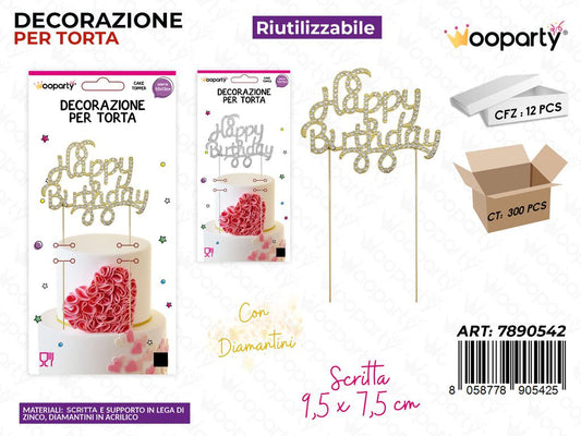 DEC. PER TORTA H. BIRTHDAY ASS. C/ BRILLANTINI /PZ DA 12**