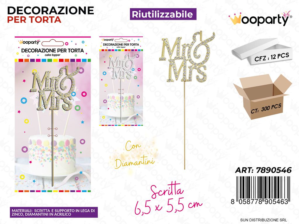 DEC. PER TORTA MR E MRS ASS. C/ BRILLANTINI /PZ DA 12**