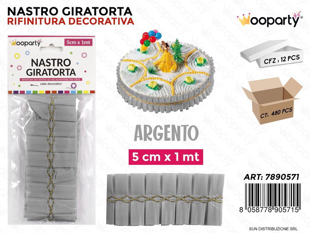 Dec. Nastro Giratorta Argento 5CM*1MT