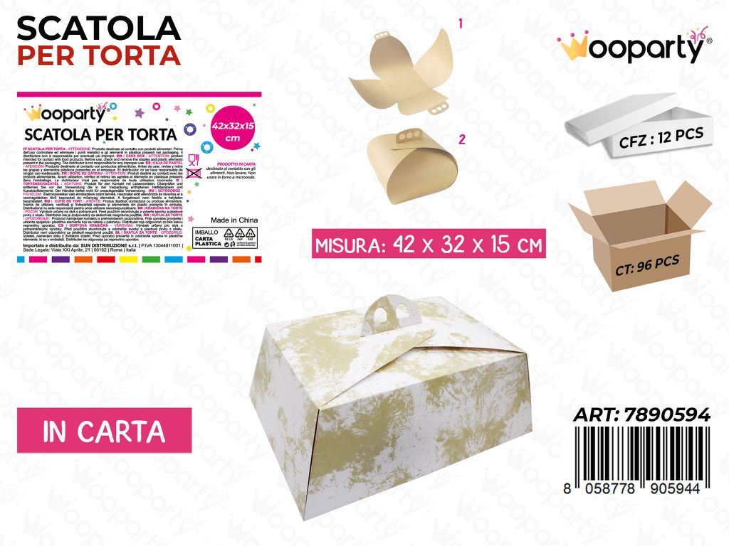 Wooparty Scatola per Torta 42*32*15CM