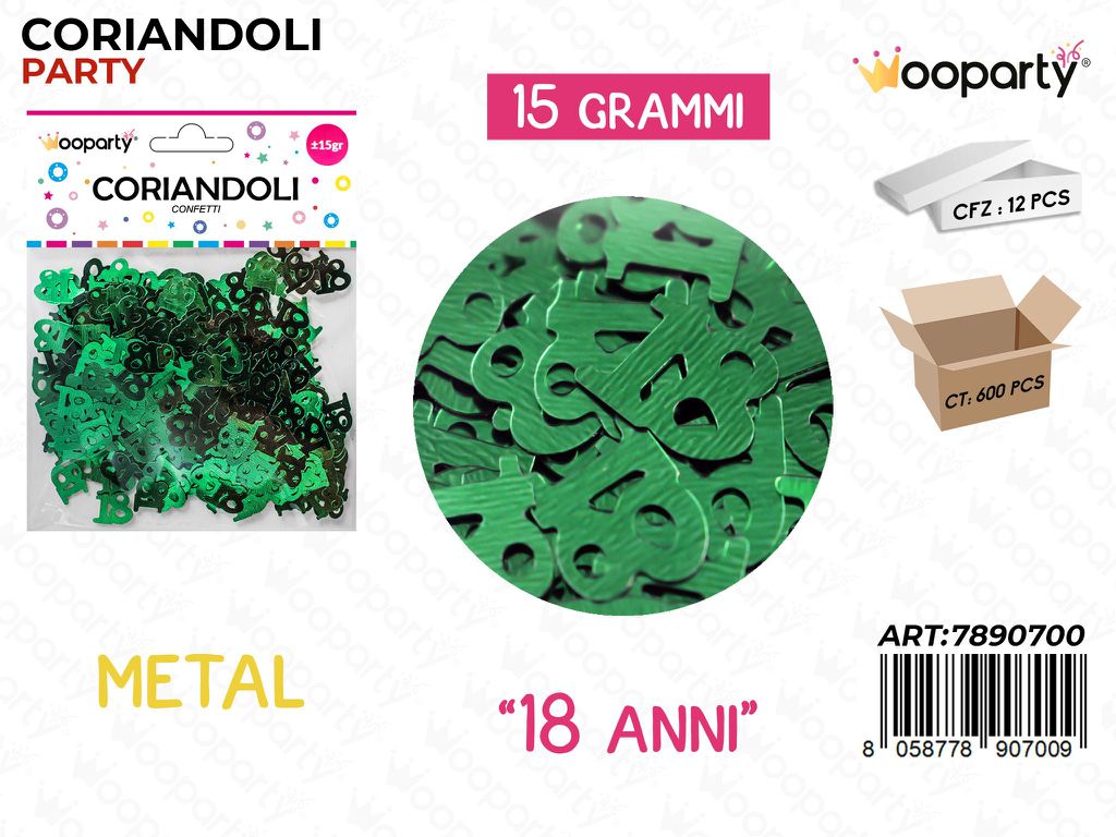 CORIANDOLI VERDE METAL 18 ANNI 15GR /PZ DA 12**