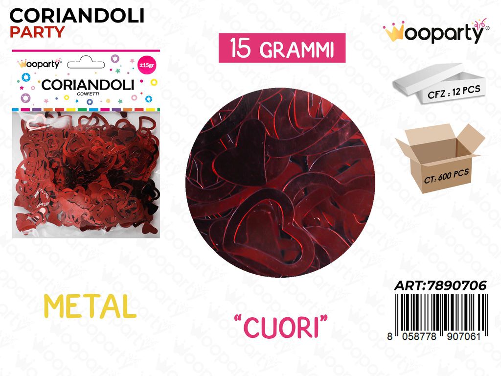 CORIANDOLI ROSSO METAL CUORI 15GR /PZ DA 12**
