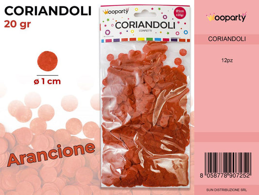 CORIANDOLI ROTONDI ARANCIO D.1 CM 20GR /PZ DA 12**