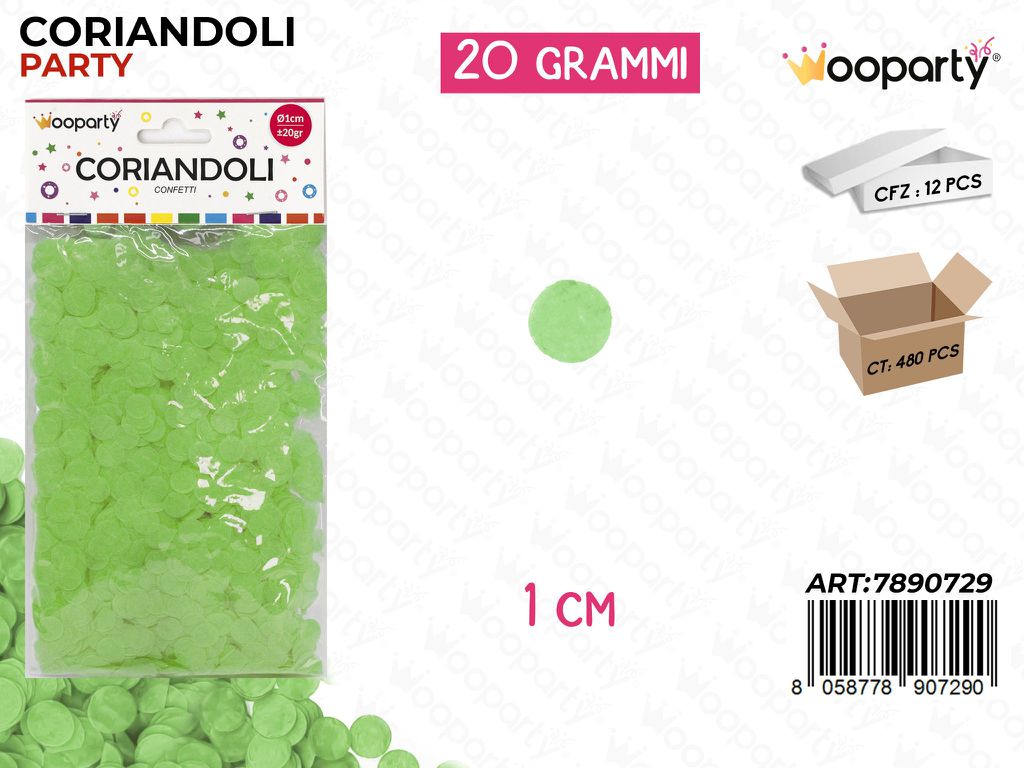CORIANDOLI ROTONDI VERDE C. D.1 CM 20GR /PZ DA 12**