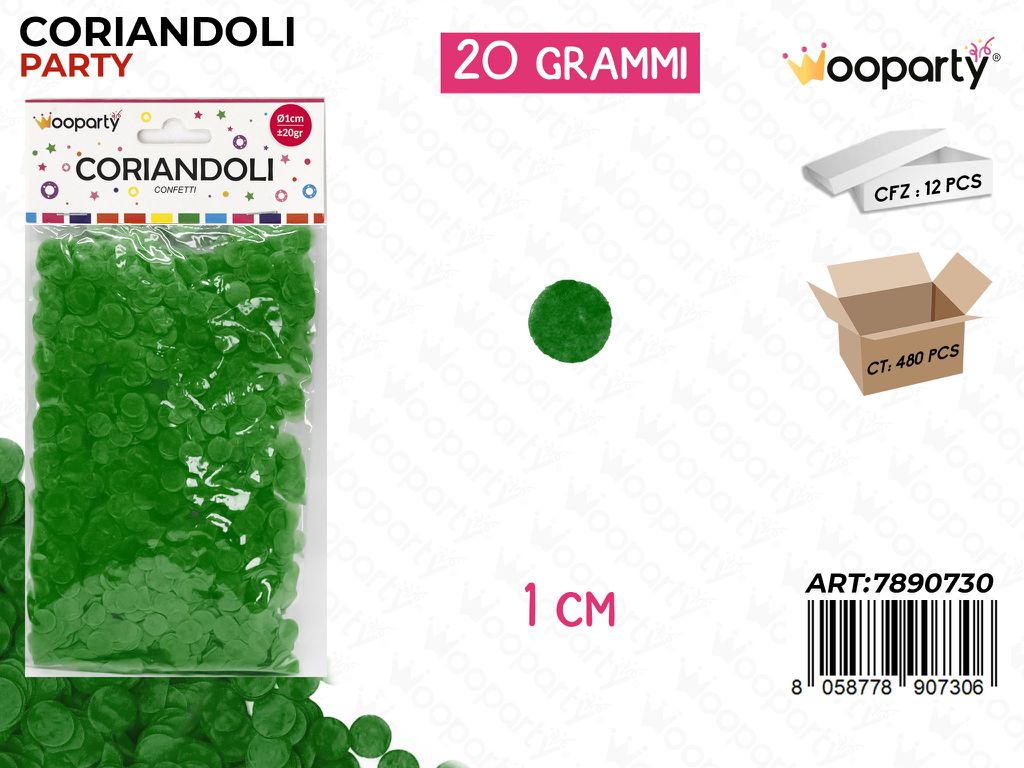 CORIANDOLI ROTONDI VERDE SC. D.1 CM 20GR /PZ DA 12**