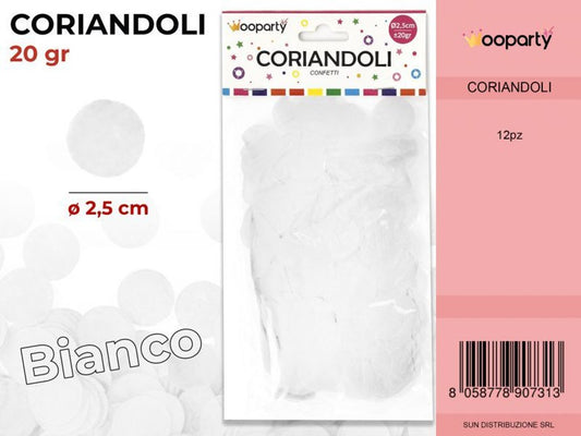 CORIANDOLI ROTONDI BIANCHI D.2.5 CM 20GR /PZ DA 12**