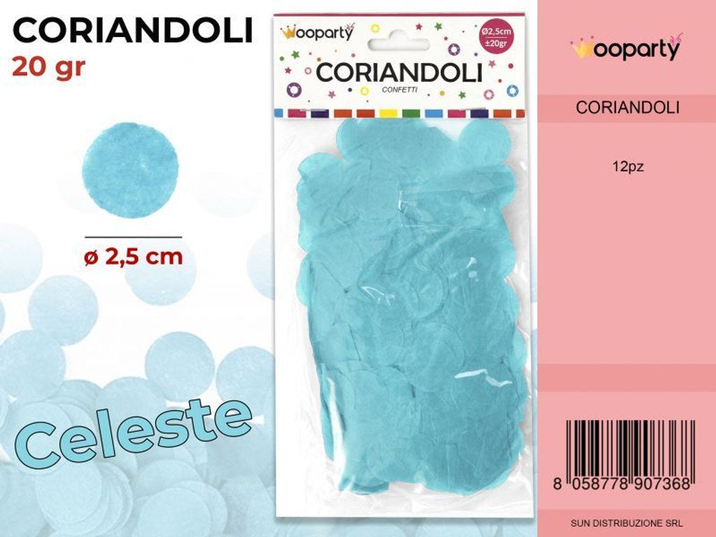 CORIANDOLI ROTONDI CELESTE D.2.5 CM 20GR /PZ DA 12**