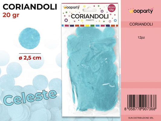 CORIANDOLI ROTONDI CELESTE D.2.5 CM 20GR /PZ DA 12**