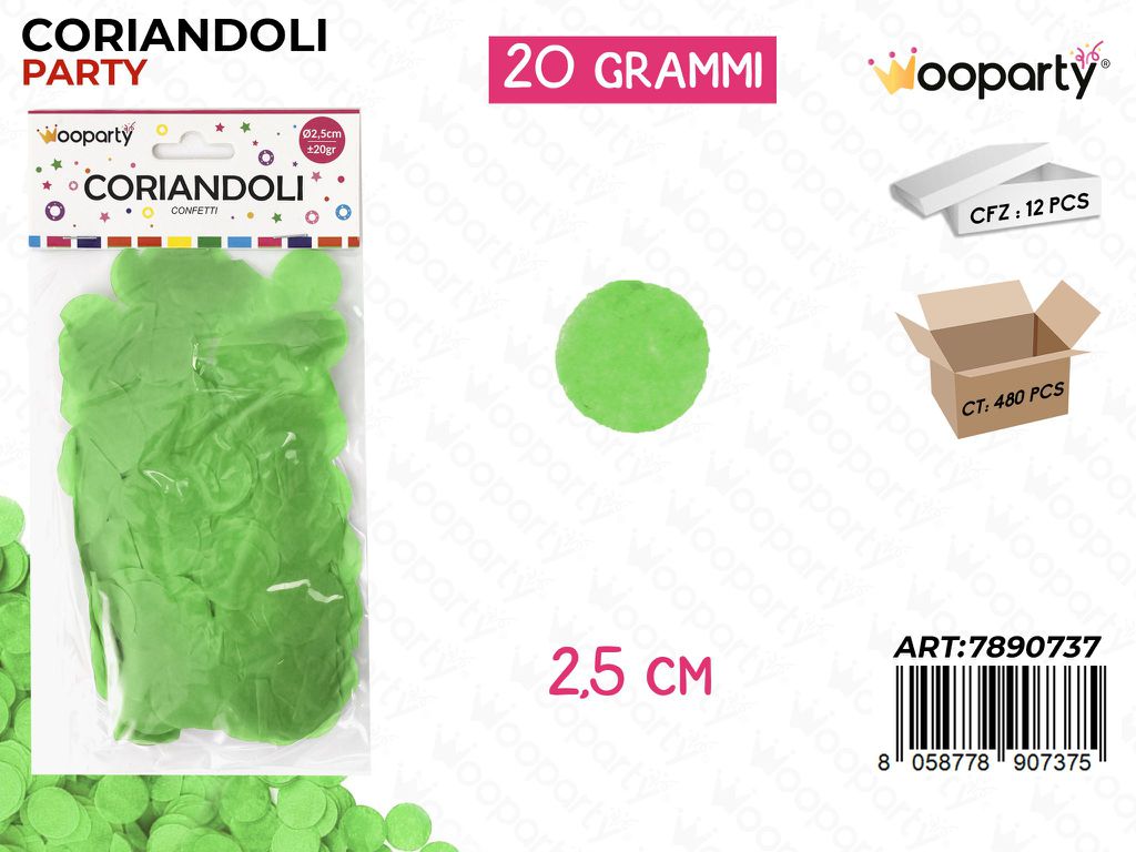 CORIANDOLI ROTONDI VERDE C. D.2.5 CM 20GR /PZ DA 12**