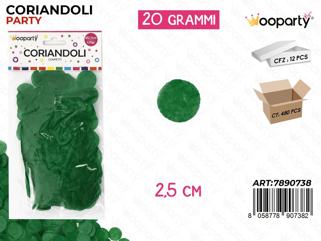 CORIANDOLI ROTONDI VERDE S. D.2.5 CM 20GR /PZ DA 12**