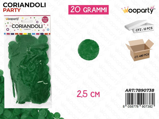 CORIANDOLI ROTONDI VERDE S. D.2.5 CM 20GR /PZ DA 12**