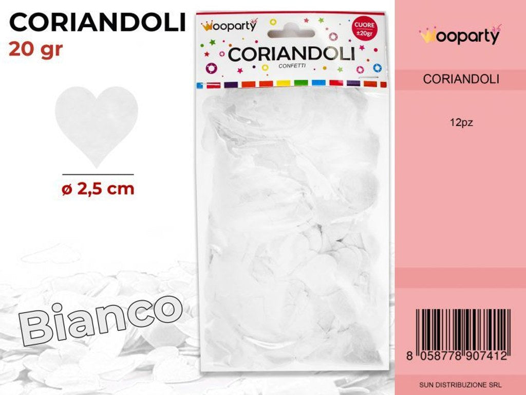 CORIANDOLI CUORI  BIANCHI D.2.5 CM 20GR /PZ DA 12**