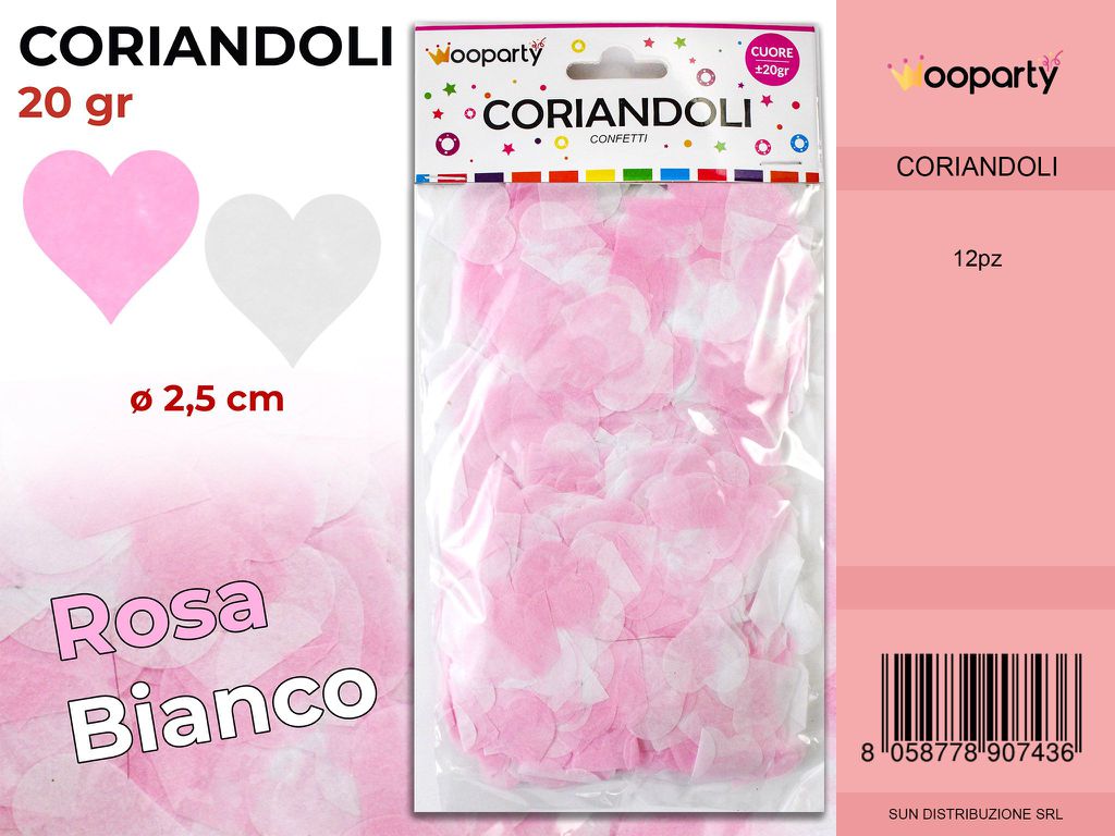 CORIANDOLI CUORI ROSA-BIANCO D.2.5 CM 20GR /PZ DA 12**
