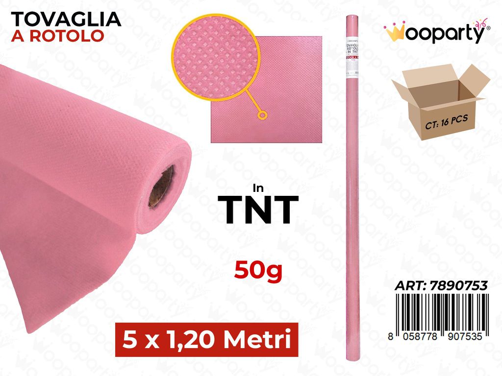 TOVAGLIA A ROTOLO IN TNT ROSA 5*1.20 MT 50G /PZ DA 16**