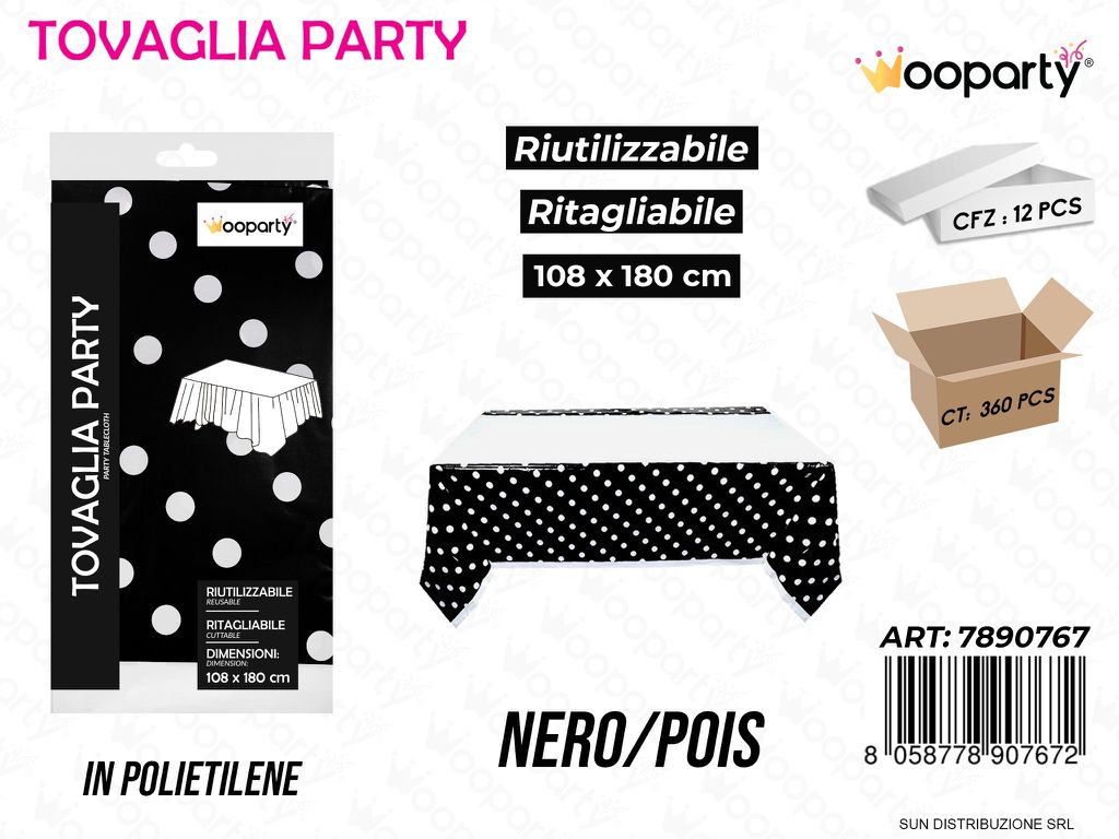 TOVAGLIA PARTY NERO POIS RIUT. 108*180CM /PZ DA 12**
