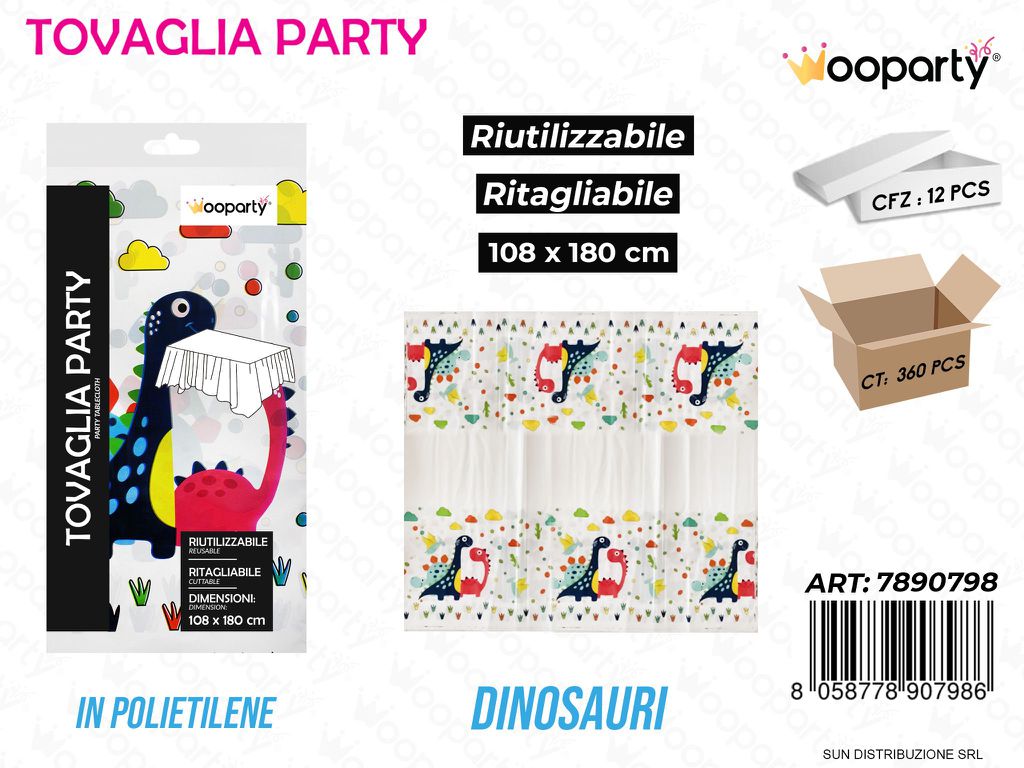 TOVAGLIA PARTY DINOSAURI RIUT. 108*180CM /PZ DA 12**