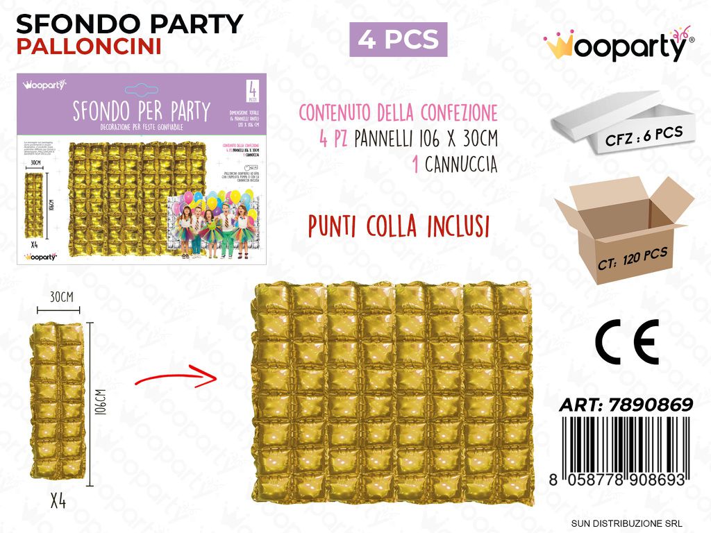 SFONDO PARTY PALLONCINI ORO 4PCS 106*30CM /PZ DA 6**