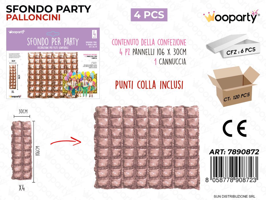 SFONDO PARTY PALLONCINI OROROSA 4PCS 106*30CM /PZ DA 6**