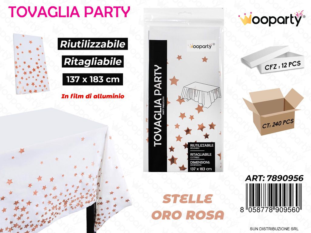 TOVAGLIA PARTY RIUT. STELLE ORO ROSA 137*183CM /PZ DA 12**