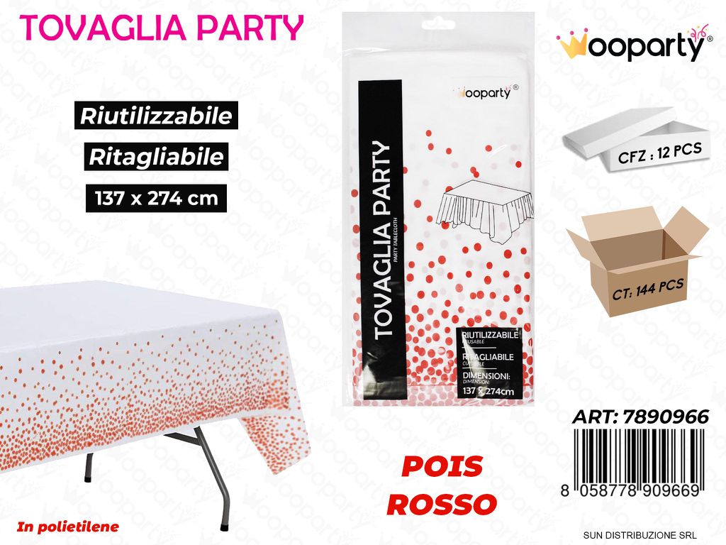 TOVAGLIA PARTY POIS ROSSO RIUT. 137*274 CM /PZ DA 12**