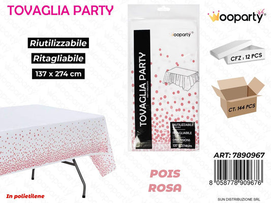 TOVAGLIA PARTY POIS ROSA RIUT. 137*274 CM /PZ DA 12**