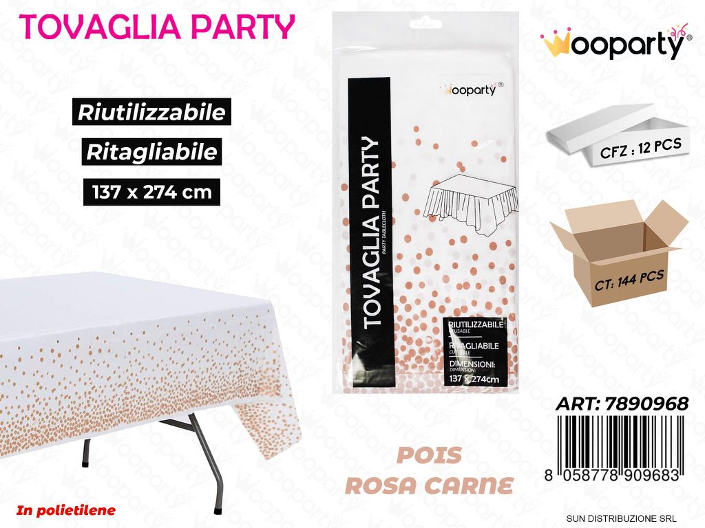TOVAGLIA PARTY POIS ROSA CARNE RIUT. 137*274 CM /PZ DA 12**