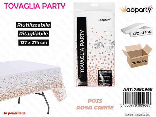 TOVAGLIA PARTY POIS ROSA CARNE RIUT. 137*274 CM /PZ DA 12**
