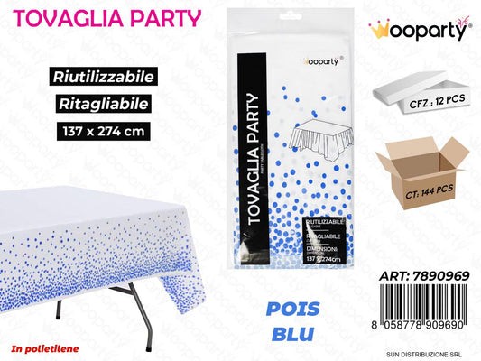 TOVAGLIA PARTY POIS BLU RIUT. 137*274 CM /PZ DA 12**