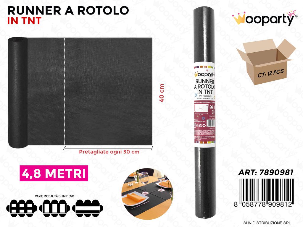RUNNER A ROTOLO IN TNT NERO 4.8MT*40CM /PZ DA 12**