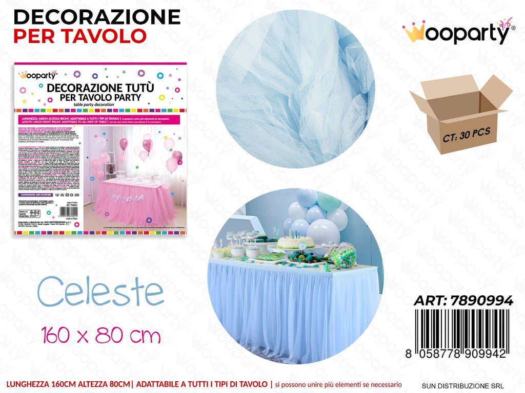 DEC.  PARTY TUTU PER TAVOLO CELESTE 160*80CM /PZ DA 2**