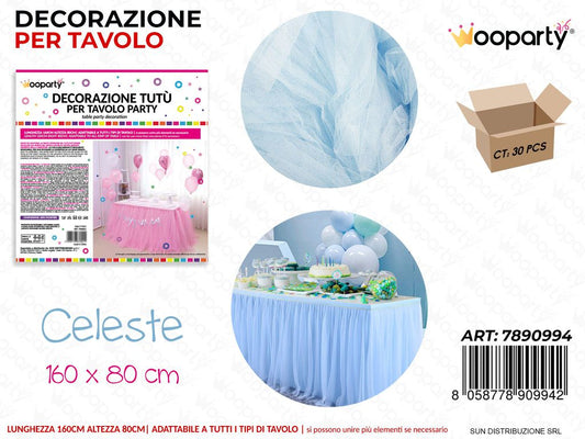 DEC.  PARTY TUTU PER TAVOLO CELESTE 160*80CM /PZ DA 2**