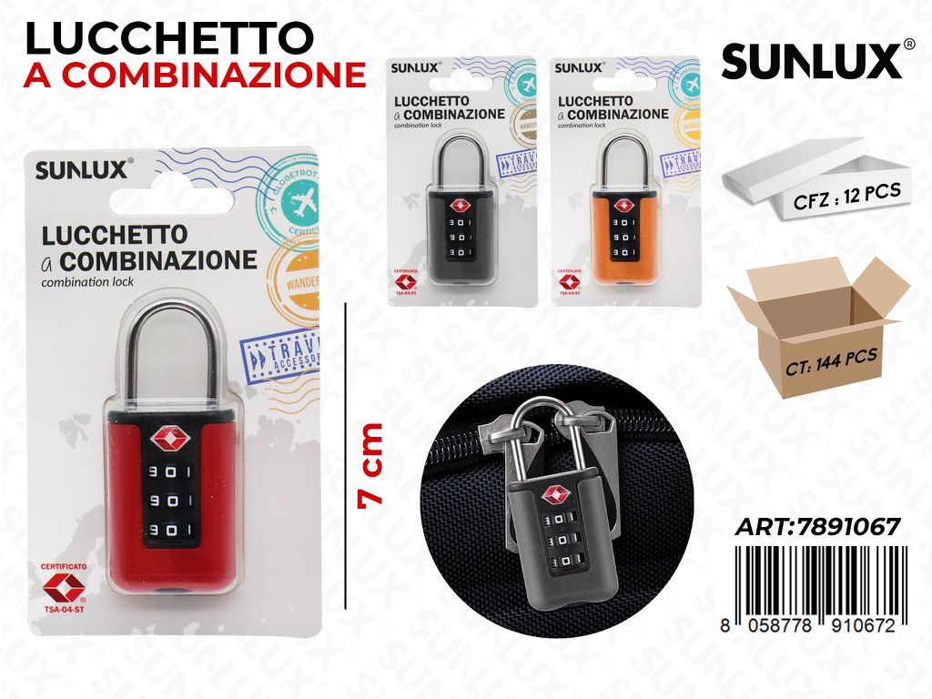 LUCCHETTO A COMBINAZIONE 7CM ASS.