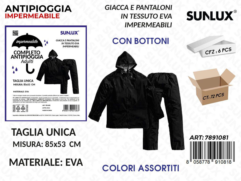 Sunlux Imperm. Antipioggia Ass. Tg.U 85*53Cm