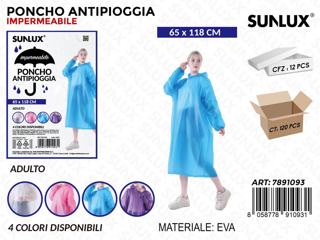 Sunlux Poncho Antipioggia Imperm. 65*118CM Ass.