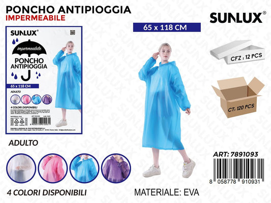 Sunlux Poncho Antipioggia Imperm. 65*118CM Ass.