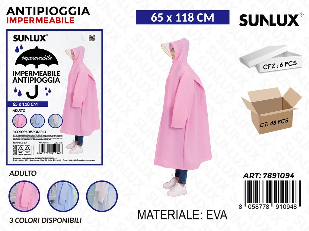 Sunlux Poncho Antipioggia Imperm. 65*118CM Ass