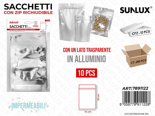 Sacchetti c/ Zip per Cibo Allum. 10PCS 14*19CM