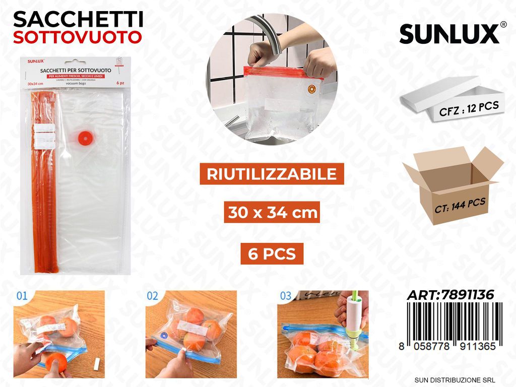 Sacchetti Sottovuoto Alimenti 6PCS 30*34CM