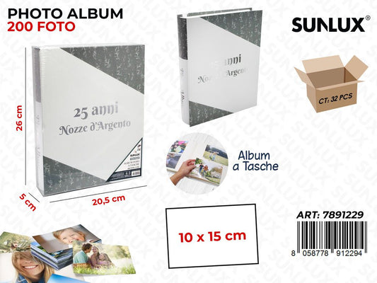 Sunlux Album Foto 25ANNI Nozze Arg. 200F. 20.5*26*5CM