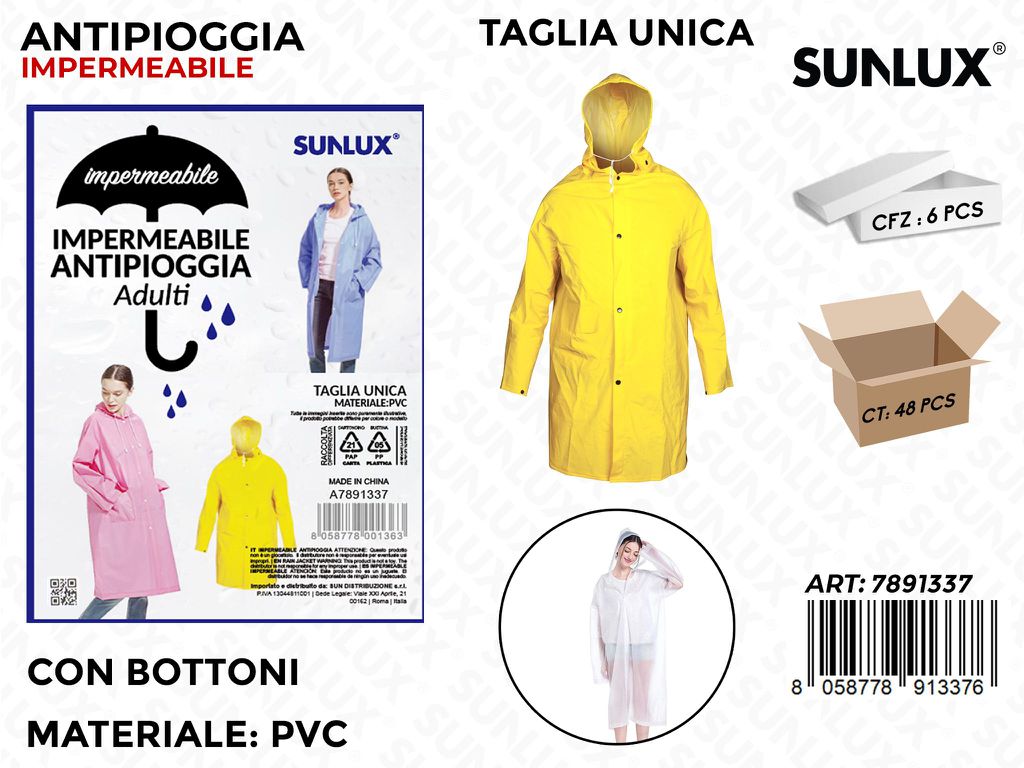 Sunlux Impermeabile Antipioggia Tg. U Ass.