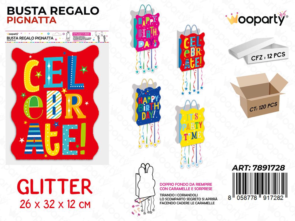 BUSTA REGALO PIGNATTA ASS. 26*32*12CM /PZ DA 12**