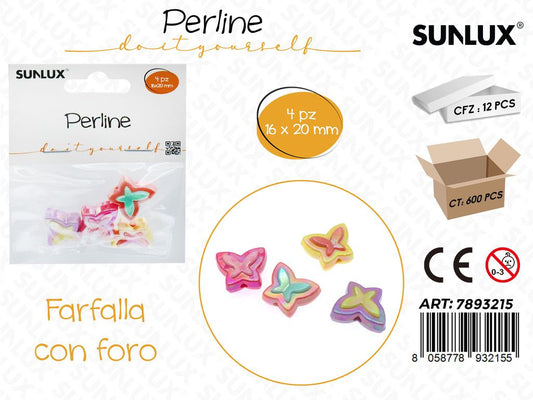 Sunlux Perline Forate Farfalla Irid. 4PCS 16*20MM