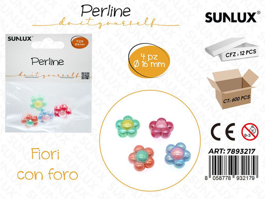 Sunlux Perline Forate Fiore Irid. 4PCS D.16MM