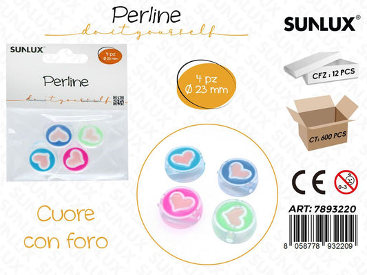 Sunlux Perline Forate Cuore 4PCS D.23MM