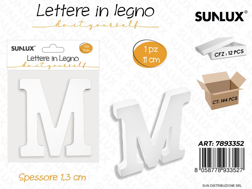 Lettera M in Legno 11*1.3CM