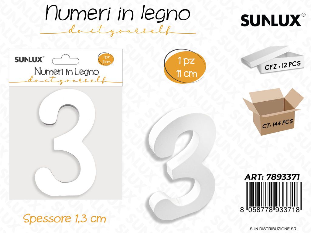 Numero 3 in Legno 11*1.3CM