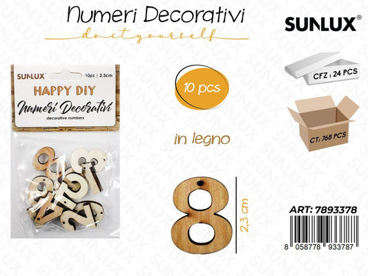 Numeri Dec. in Legno c/ Foro 2.3CM 10PCS