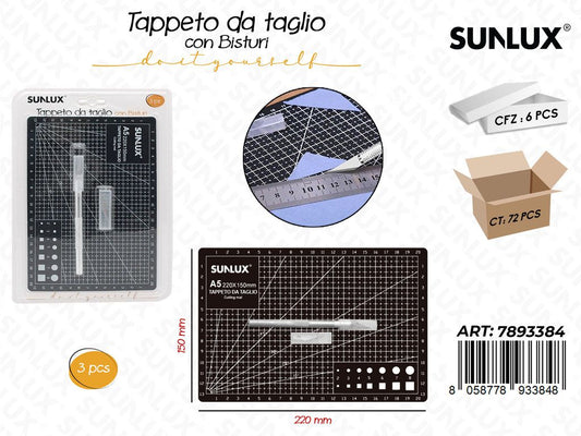 Sunlux Tappeto da Taglio c/ Bisturi 3PCS 220*150MM